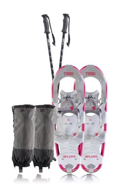 Image of gray snow shoes, poles and waders