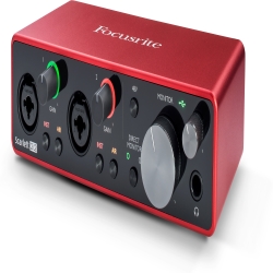 Red Focusrite interface sound equipment